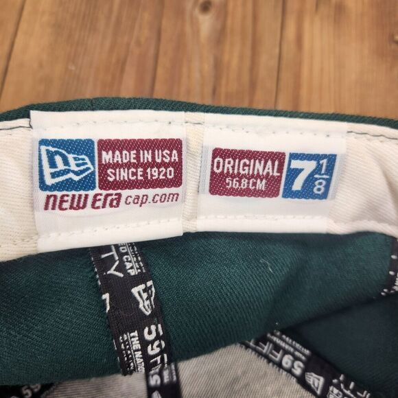 VTG New Era Oakland A's Athletics Hat Cap Fitted 7 1/8 Green Yellow MLB 59fifty - Picture 9 of 10